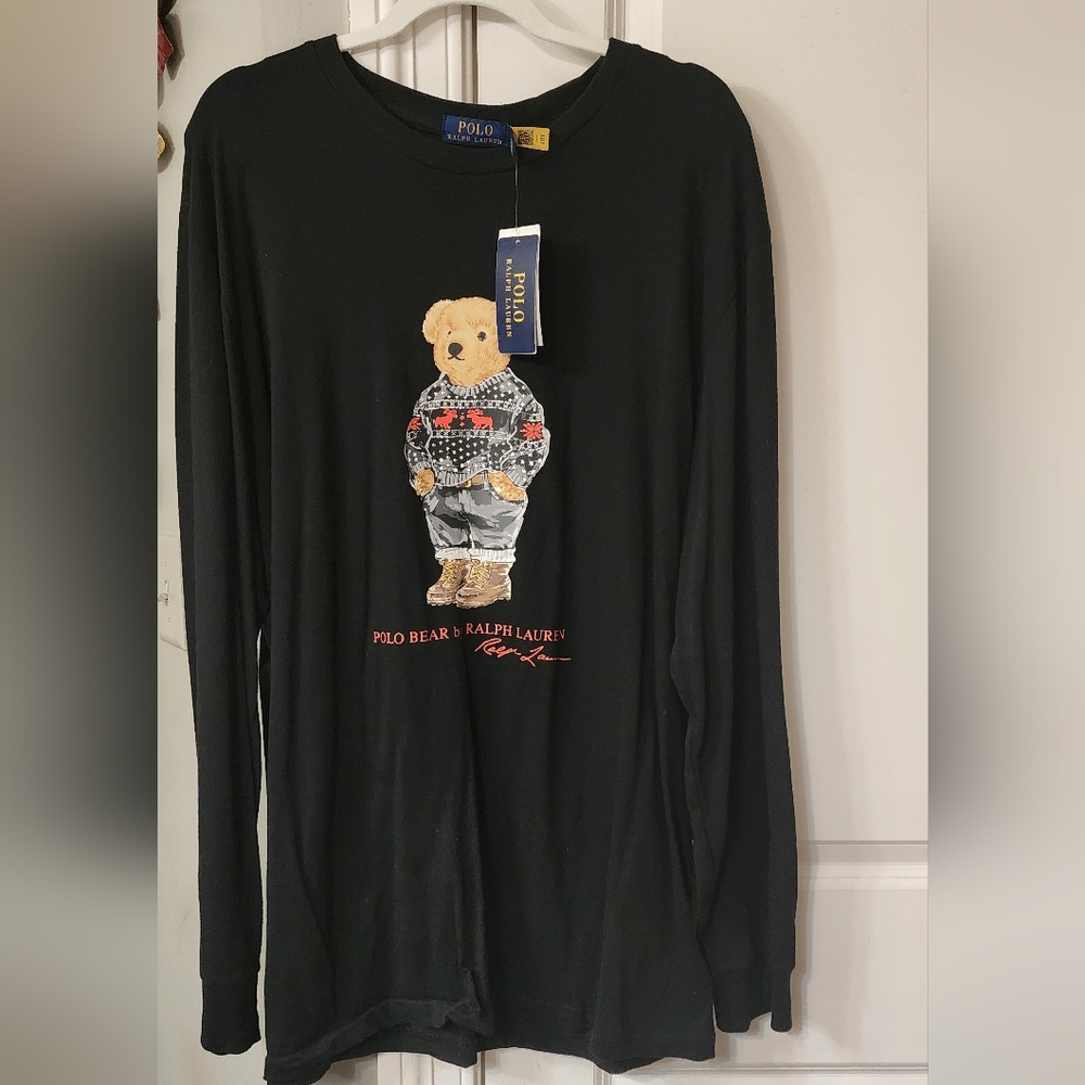 Polo Ralph Lauren Black Long Sleeve Shirt with Bear Graphic